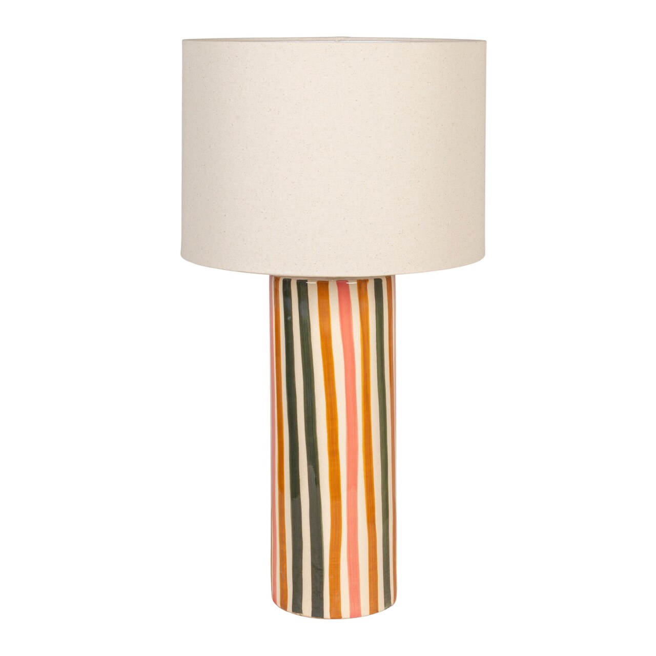 Hello Honey Multicolor Stripe Stoneware Table Lamp with Linen Shade